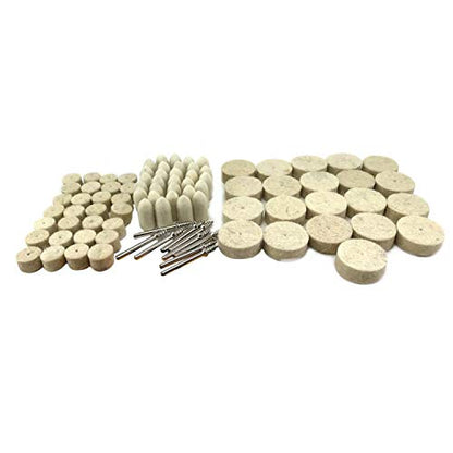 DRILAX 88 Pcs Wool Felt Polishing Buffing Waxing Pad Head Wheel Set Conical Point and Mandrel Kit Fit Dremel Wen Rotary Tools