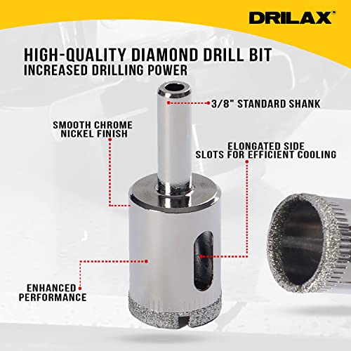 Drilax Diamond Bit Saw 5/8 inch Ceramic Porcelain Tile Glass Bottle Lamp Granite Quartz Hollow Core Drill Perfect Size Hole for Touchless to Manual Flush Fix Conversion