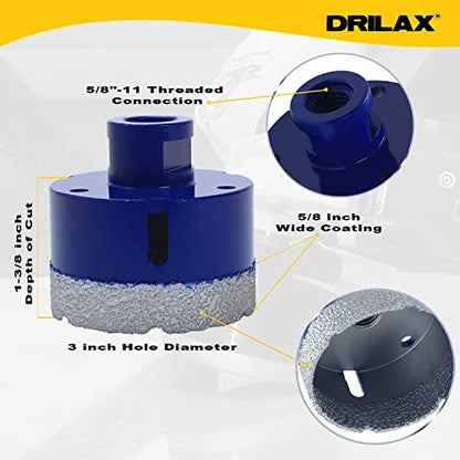 3 Inch Diamond Core Drill Bit | Concrete, Granite, Quartz & Tile | 5/8"-11 Thread