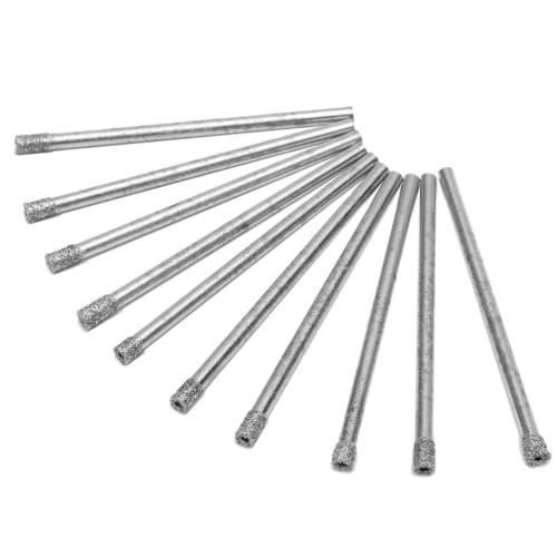 10 Pcs 1/8 inch Drill Bit Hollow Core Diamond Coated Drilling Cylindrical Burr Kit Jewelry Beach Sea Glass Shells Gemstones Lapidary 3mm 1/8" Compatible with Dremel
