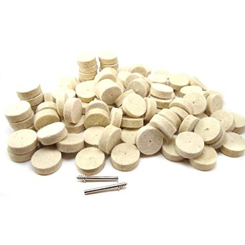 DRILAX Wool Felt Buffing Wheels 102 Pieces 429 Compatible with Dremel Polishing Kit for Jewelry 1 Diameter Thick 2 Screw Mandrel 401 1/8 inch Shank Rotary Tool