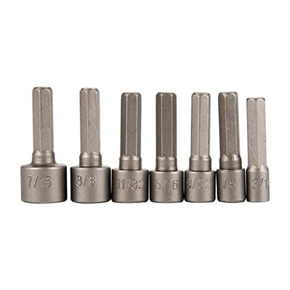 Drilax 14 Pcs Quick-Change Power Nut Driver Standard Metric Hex Shank Drill Bit Set Socket Screwdriver Wrench 3/16, 1/4, 9/32, 5/16, 11/32, 3/8, 7/16 inch 5, 5.5, 6, 7, 8, 10, 12 mm