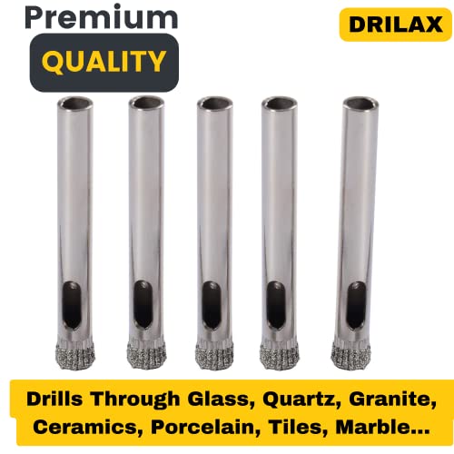 Drilax Diamond Drill Bit 1/4 Inch Ceramic Porcelain Tile Glass Bottle Granite Hole Saw 0.25 inch Five Pack