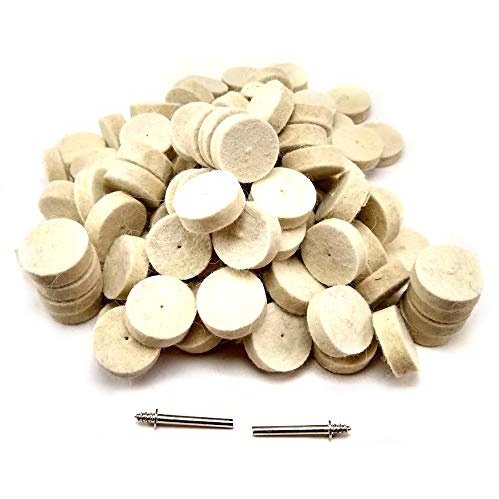 DRILAX Wool Felt Buffing Wheels 102 Pieces 429 Compatible with Dremel Polishing Kit for Jewelry 1 Diameter Thick 2 Screw Mandrel 401 1/8 inch Shank Rotary Tool