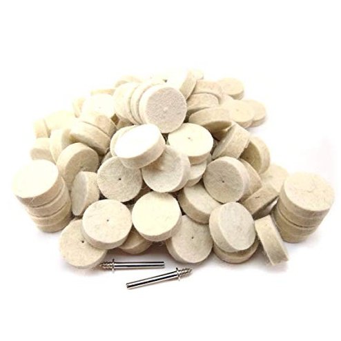 DRILAX Wool Felt Buffing Wheels 102 Pieces 429 Compatible with Dremel Polishing Kit for Jewelry 1 Diameter Thick 2 Screw Mandrel 401 1/8 inch Shank Rotary Tool