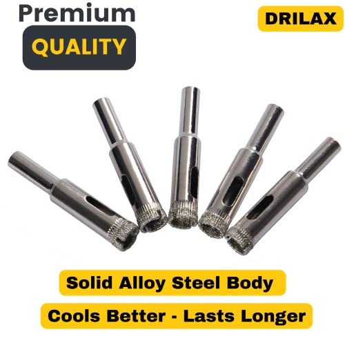Drilax Diamond Drill Bit Set 3/8 Inch Ceramic Porcelain Tile Glass Bottle Granite Hole Saw 5 Pieces Pack