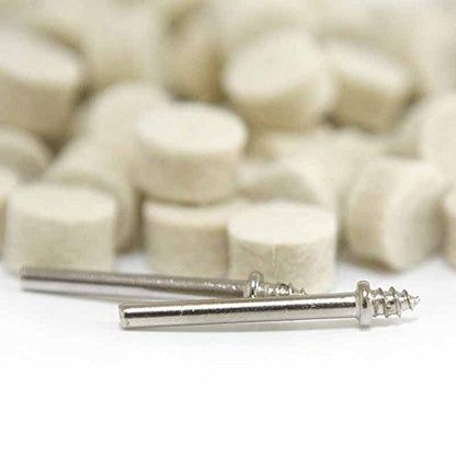 Drilax 100 Pcs 1/2 x 3/8 inch Wool Felt Pad Included 2 Screw Mandrels 401 Compatible Dremel 414 Polishing Wheel Buffing Rotary Tools Attachment