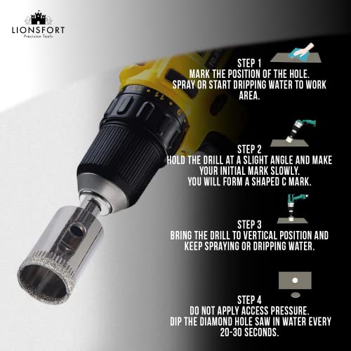 3/4 Inch Diamond Drill Bit Saw for Ceramic Porcelain Glass Tile Quartz Granite Countertop Drilling Bottle Lamp Faucet Flower Pot Planter Drainage Hole 0.75 in