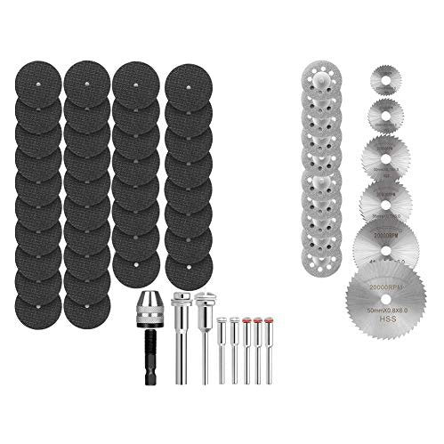 Cutting Wheel Set 60 pcs for Rotary Tool Compatible Dremel HSS Circular Saw Blades Diamond Wheels Cut Off 1/8’’ Shank Mandrels with Keyless Chuck