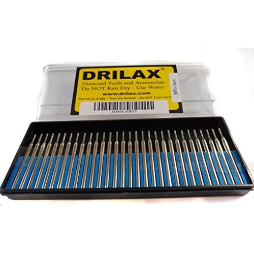 Drilax 30 Pcs Premium 1mm Diamond Drill Bit Burr Set 1/24" Jewelry Necklace Earrings Pendants Bracelets w/Sea Shells Beach Glass Rocks Ceramic Porcelain Gemstones Coated Burrs Case