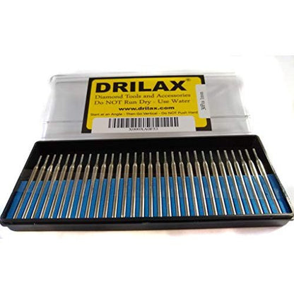 Drilax 30 Pcs Premium 1mm Diamond Drill Bit Burr Set 1/24" Jewelry Necklace Earrings Pendants Bracelets w/Sea Shells Beach Glass Rocks Ceramic Porcelain Gemstones Coated Burrs Case