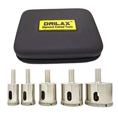 Diamond Drill Bit Tile Hole Saw 3/4 1 inch, 1-1/4, 1-1/2, 1-3/4 Inch Ceramic Porcelain Glass Granite Quartz Insert Guide Included Tall Long 5 Pcs Set Drilax
