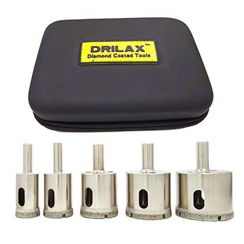 Diamond Drill Bit Tile Hole Saw 3/4 1 inch, 1-1/4, 1-1/2, 1-3/4 Inch Ceramic Porcelain Glass Granite Quartz Insert Guide Included Tall Long 5 Pcs Set Drilax