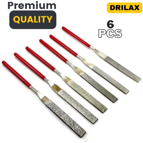 Diamond Coated File Set Grit 40 80 150 240 400 600 Flat, Wide and Heavy Weight Thick Blades Handles Professional Quality High Density Diamond Coating Glass Jewelry Tool Sharpening drilax-tools