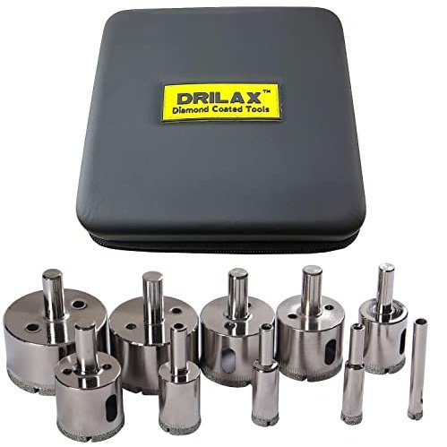 Drill Bit Diamond Hole Saw Set 10 Pieces 1/2 0.5 Inch , 1, 1/4, 3/8, 1/2, 1 3/4, 2 inches Kitchen Bath Faucet Drilling Ceramic Porcelain Tiles Glass Granite Quartz