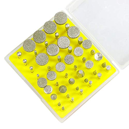 Drilax 50 Pieces Diamond Bit Burr Set Grit 120 Sea Glass for Crafts Rocks Marble Porcelain Hand Drill Jewelry Making Lapidary Engraving Compatible with Dremel Tool Accessories 1/8 Inch