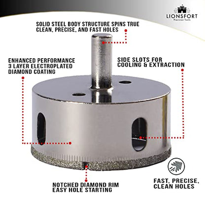 2-1/2 Inch Diamond Saw Ceramic Porcelain Tile Drill Bit Hole Cutter Quartz Granite Countertop Glass Floor Wall Tiles Drain Holes 2.5 inch