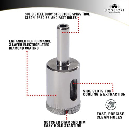 3/4 Inch Diamond Drill Bit Saw for Ceramic Porcelain Glass Tile Quartz Granite Countertop Drilling Bottle Lamp Faucet Flower Pot Planter Drainage Hole 0.75 in