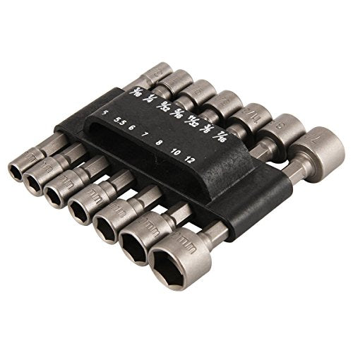 Drilax 14 Pcs Quick-Change Power Nut Driver Standard Metric Hex Shank Drill Bit Set Socket Screwdriver Wrench 3/16, 1/4, 9/32, 5/16, 11/32, 3/8, 7/16 inch 5, 5.5, 6, 7, 8, 10, 12 mm