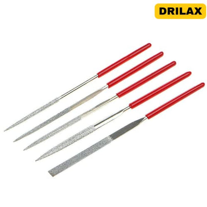 DRILAX Diamond Coated Needle File Set 5 Pcs 5-1/2″ Long Sharpening Tool Kit Various Shapes