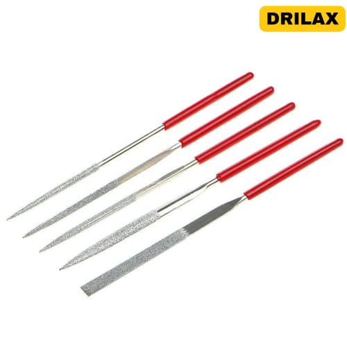 DRILAX Diamond Coated Needle File Set 5 Pcs 5-1/2″ Long Sharpening Tool Kit Various Shapes