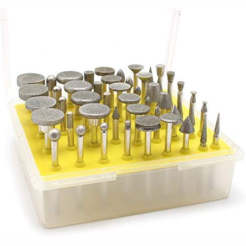 Drilax 50 Pieces Diamond Bit Burr Set Grit 120 Sea Glass for Crafts Rocks Marble Porcelain Hand Drill Jewelry Making Lapidary Engraving Compatible with Dremel Tool Accessories 1/8 Inch