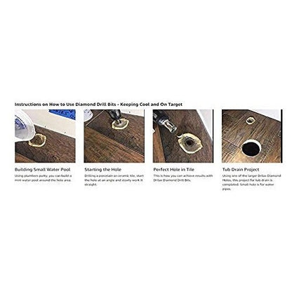 Drilax Diamond Drill Bit 1/4 Inch Ceramic Porcelain Tile Glass Bottle Granite Hole Saw 0.25 inch Five Pack