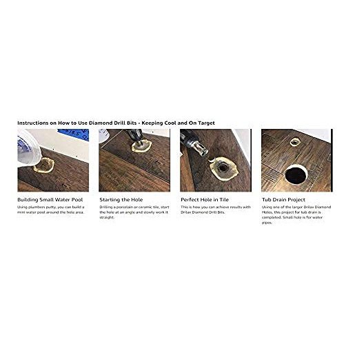 Drilax Diamond Drill Bit 1/4 Inch Ceramic Porcelain Tile Glass Bottle Granite Hole Saw 0.25 inch Five Pack