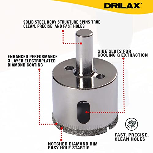 Drilax 1 1/2 Inch Diamond Hole Saw Drill Bit Ceramic Porcelain Tile Glass Marble Granite Countertop Tip Coated Core Bits Holesaw Kitchen Bathroom Shower Installation 1-1/2 in 1.5
