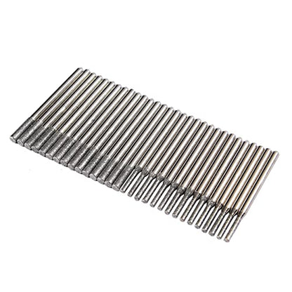 Drilax 30 pcs Set 2mm and 3mm Mix Diamond Drill Bit Cylindrical Bur Kit Jewelry Beach Sea Glass Shells Gemstones Lapidary Shank 1/8 inch