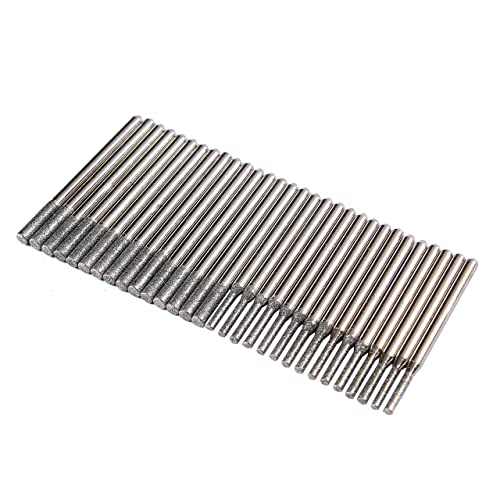 Drilax 30 pcs Set 2mm and 3mm Mix Diamond Drill Bit Cylindrical Bur Kit Jewelry Beach Sea Glass Shells Gemstones Lapidary Shank 1/8 inch