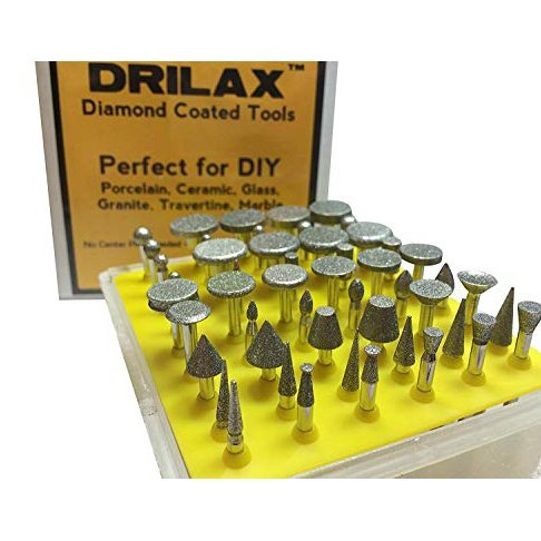Drilax 50 Pieces Diamond Bit Burr Set Grit 120 Sea Glass for Crafts Rocks Marble Porcelain Hand Drill Jewelry Making Lapidary Engraving Compatible with Dremel Tool Accessories 1/8 Inch