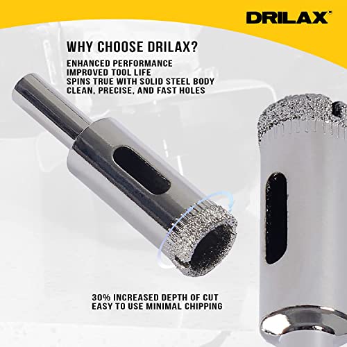 Drilax 5 Pcs Diamond Drill Bit Set 1/2" 0.5 in Wet Use for Tiles, Glass, Fish Tanks, Marble Granite Ceramic Porcelain Bottles Quartz Coated Kitchen Bathroom Shower Lamps