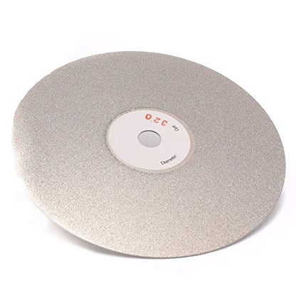 Drilax 6 inch Grit 320 Professional Quality High Density Diamond Coated Flat Lap Lapping Lapidary Wheel Disc Glass Jewelry Polishing Tool Grinding Sharpening Metal Back 1/2 Arbor Grit320