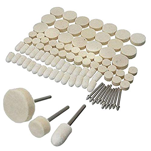 DRILAX 88 Pcs Wool Felt Polishing Buffing Waxing Pad Head Wheel Set Conical Point and Mandrel Kit Fit Dremel Wen Rotary Tools