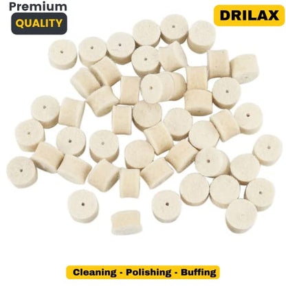 Drilax 100 Pcs 1/2 x 3/8 inch Wool Felt Pad Included 2 Screw Mandrels 401 Compatible Dremel 414 Polishing Wheel Buffing Rotary Tools Attachment