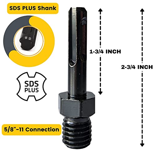 Core Drill Bit SDS Plus Arbor Adapter 5/8"-11 UNC Thread Male to SDS Plus Shank Hammer Drill Diamond Hole Saw 5/8" 11 Male Drill Attachment Arbor Shaf drilax-tools