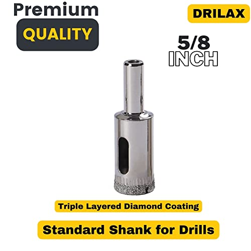 Drilax Diamond Bit Saw 5/8 inch Ceramic Porcelain Tile Glass Bottle Lamp Granite Quartz Hollow Core Drill Perfect Size Hole for Touchless to Manual Flush Fix Conversion