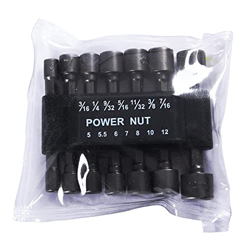 Drilax 14 Pcs Quick-Change Power Nut Driver Standard Metric Hex Shank Drill Bit Set Socket Screwdriver Wrench 3/16, 1/4, 9/32, 5/16, 11/32, 3/8, 7/16 inch 5, 5.5, 6, 7, 8, 10, 12 mm
