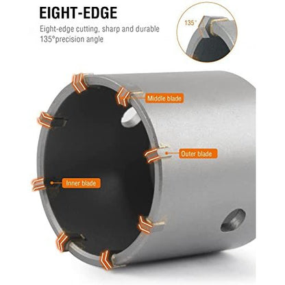 Concrete Hole Saw Set 9 Pcs SDS Plus SDS Max Shank for Concrete Brick Wall Cinder Block Pavement Stone 1-3/16 1-5/8 inch 2-1/2 inch 3-1/8 inch 4 inch Pilot Drill Bits drilax-tools