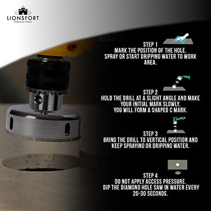 4 Inch Saw Drill Bit for Ceramic Porcelain Glass Tiles Quartz Granite Countertop Tile Hole Cutter Shower Valves Floor Drain Flanges Diamond Coated Rim