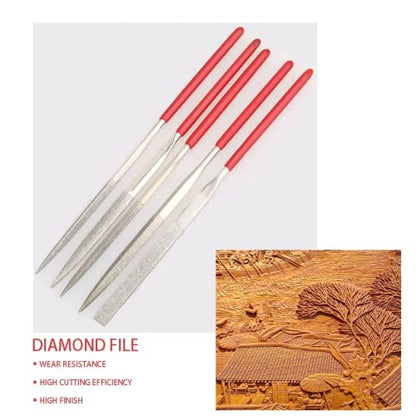 DRILAX Diamond Coated Needle File Set 5 Pcs 5-1/2″ Long Sharpening Tool Kit Various Shapes
