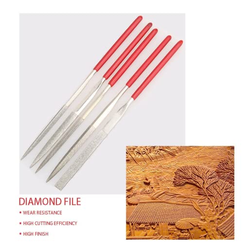DRILAX Diamond Coated Needle File Set 5 Pcs 5-1/2″ Long Sharpening Tool Kit Various Shapes