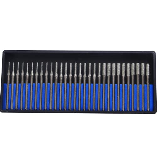 30 pcs Set 1mm 10pcs. 2mm 10 pcs. 3mm Diamond Drill Bit Cylindrical Burr Kit Jewelry Beach Sea Glass Shells Gemstones Gems Lapidary Compatible with Dremel 30pcs. 1 2 3 mm 1/8"