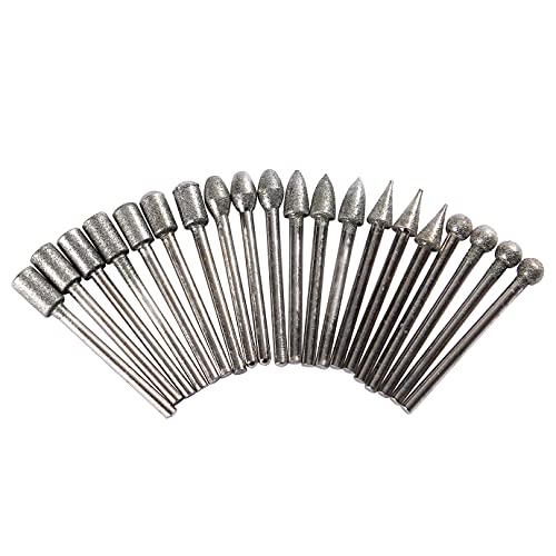 Diamond Grinding Burr Drill Bits Sets Compatible with Dremel Rotary Jewelry Making Tools 1/8 inch Shank 20 Pieces Set