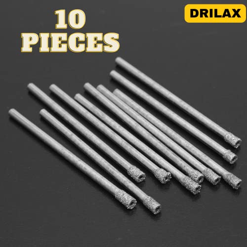 10 Pcs 1/8 inch Drill Bit Hollow Core Diamond Coated Drilling Cylindrical Burr Kit Jewelry Beach Sea Glass Shells Gemstones Lapidary 3mm 1/8" Compatible with Dremel