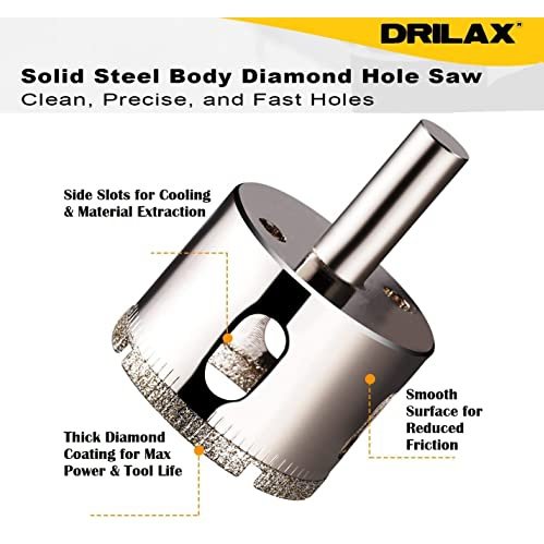 Drilax 1 3/4 Inch Diamond Hole Saw Drill Bit Ceramic, Porcelain Tiles, Glass, Granite Counter top Shower, Faucet Size 1-3/4