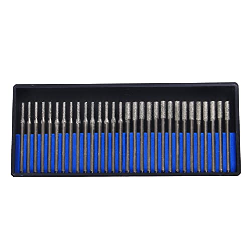 Drilax 30 pcs Set 2mm and 3mm Mix Diamond Drill Bit Cylindrical Bur Kit Jewelry Beach Sea Glass Shells Gemstones Lapidary Shank 1/8 inch