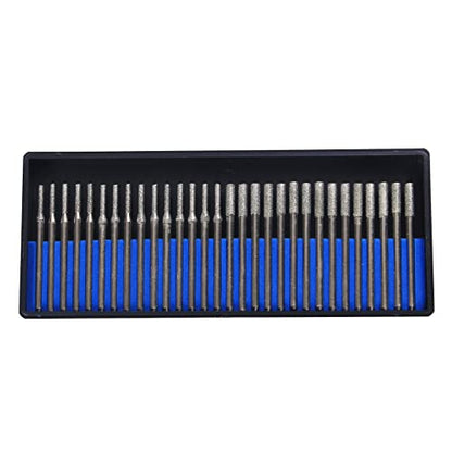 Drilax 30 pcs Set 2mm and 3mm Mix Diamond Drill Bit Cylindrical Bur Kit Jewelry Beach Sea Glass Shells Gemstones Lapidary Shank 1/8 inch