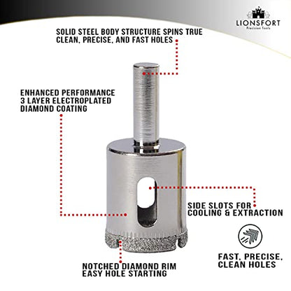1 Inch Diamond Drill Bit Saw Ceramic Porcelain Glass Quartz Granite Countertop Bottle Tile Hole Cutter